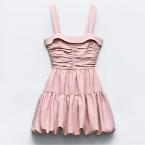 Zara Draped Balloon Mini Dress Pink XS